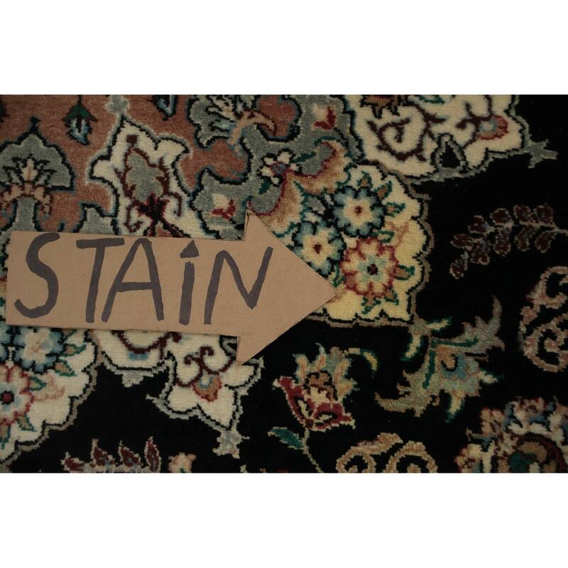 Hand Knotted Oriental 100% Wool Carpet Traditional Floral Black Tabriz Area Rug - 10' 5'' X 7' 10''