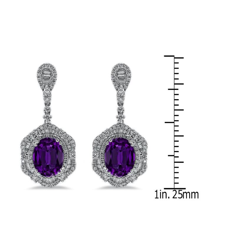 Auriya 4 5/8t Fancy Oval-cut Amethyst Halo Diamond Drop Earrings 3 1/8ctw 18k Gold