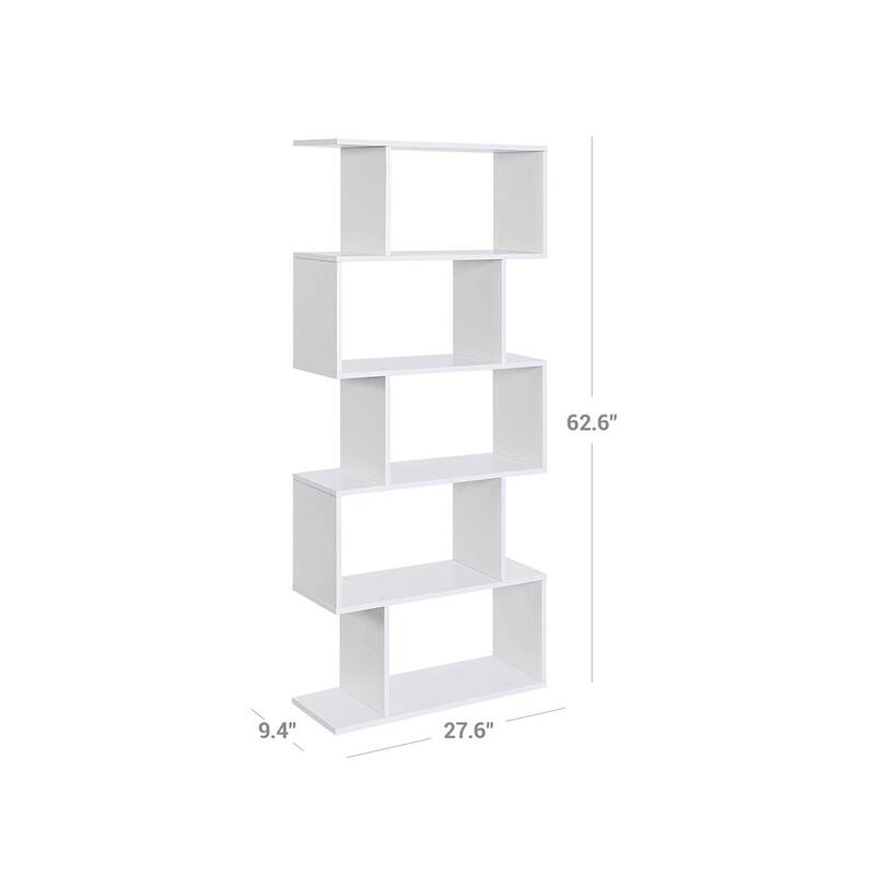 Brown Wooden 5-Tier Bookcase with Durable Shelves for Home and Office Storage - 9.4”D x 27.6”W x 62.6”H