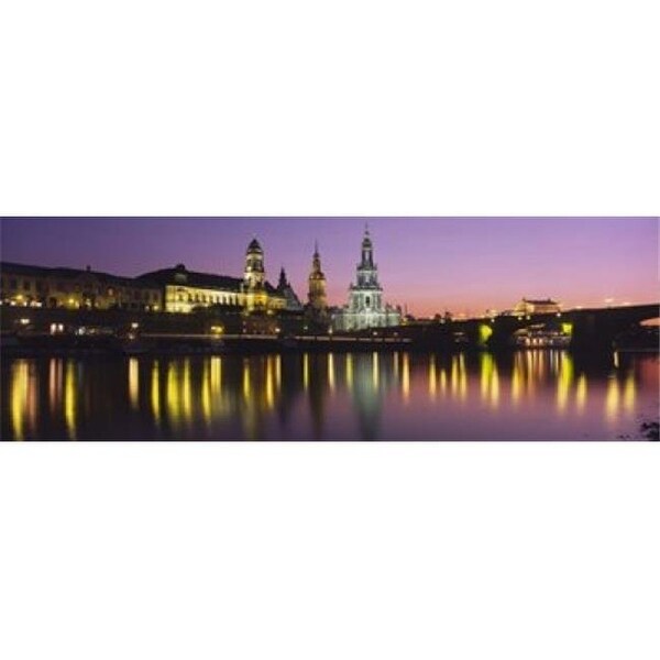 Reflection Of Buildings On Water At Night Dresden Germany Poster