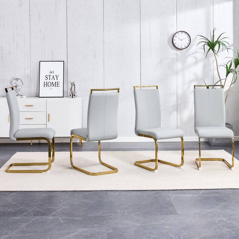 Modern PU Faux Leather High Back Dining Chairs with C-shaped Tube Chrome Metal Legs