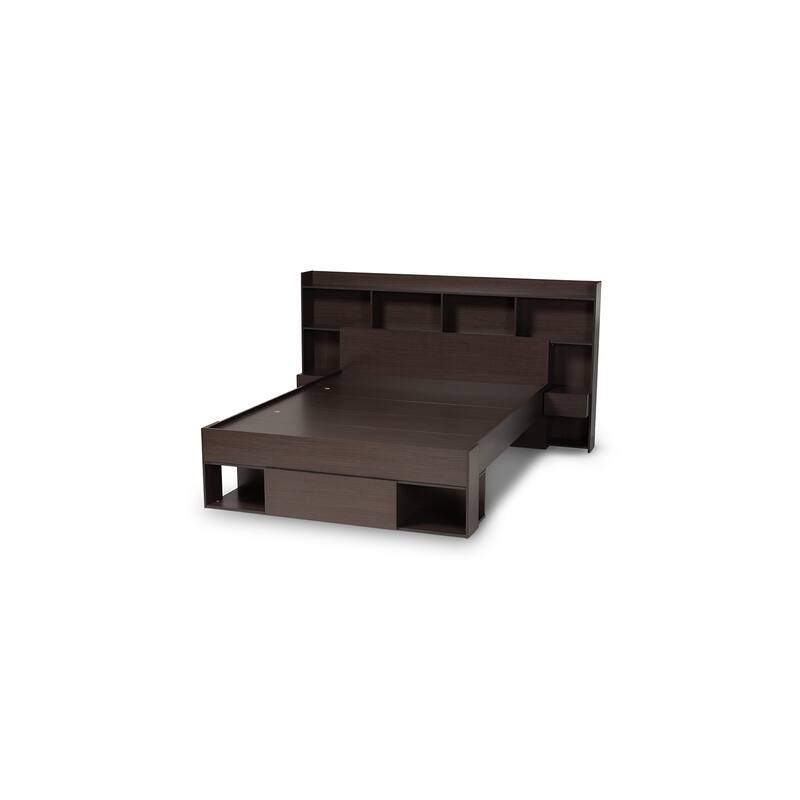 Farmhouse Storage Bed with Nightstands & Drawer - Modern Wood Platform Bed Frame, 89.9"L