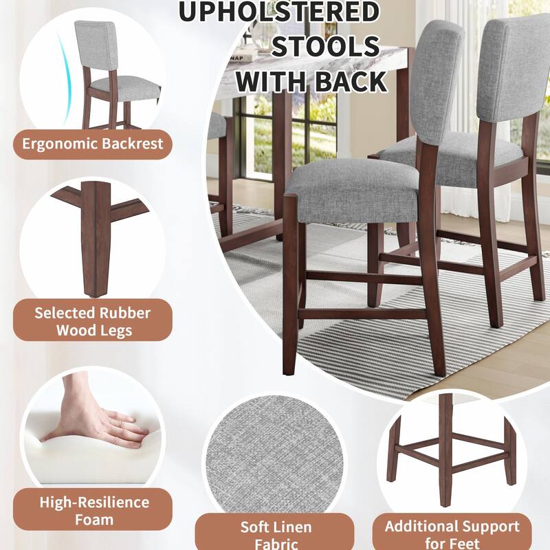 Space-Saving Dining Set - Marble Table & 4 Chairs