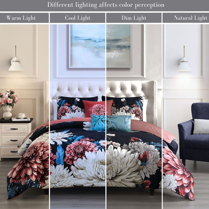 Bebejan Navy Mums 100% Cotton Sateen 5 Piece Reversible Comforter Set