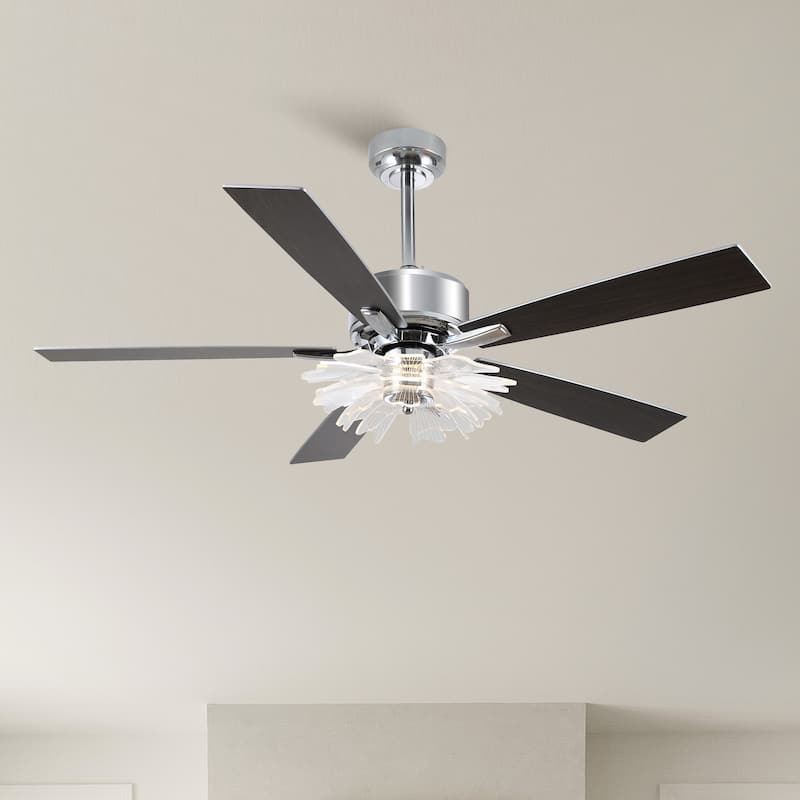 52" Chrome Reversible 5-Blade Modern LED Ceiling Fan with Light and Remote