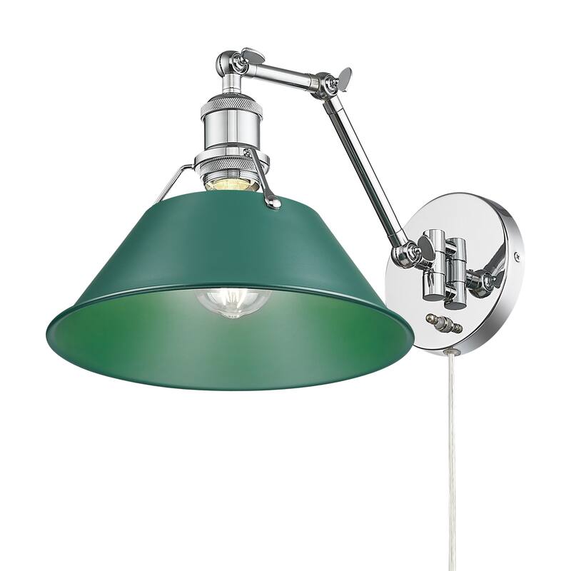 Yep by Golden Lighting Orwell 1-light Swing Arm Wall Lamp in Chrome and Pine Green shade - 1 Light Articulating Wall Sconce