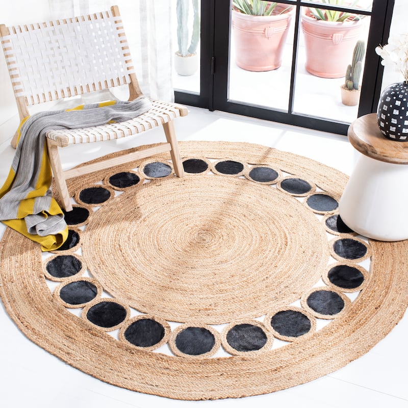 SAFAVIEH Handmade Natural Fiber Marieke Casual Solid Jute Rug - 6' Round - Beige/Black