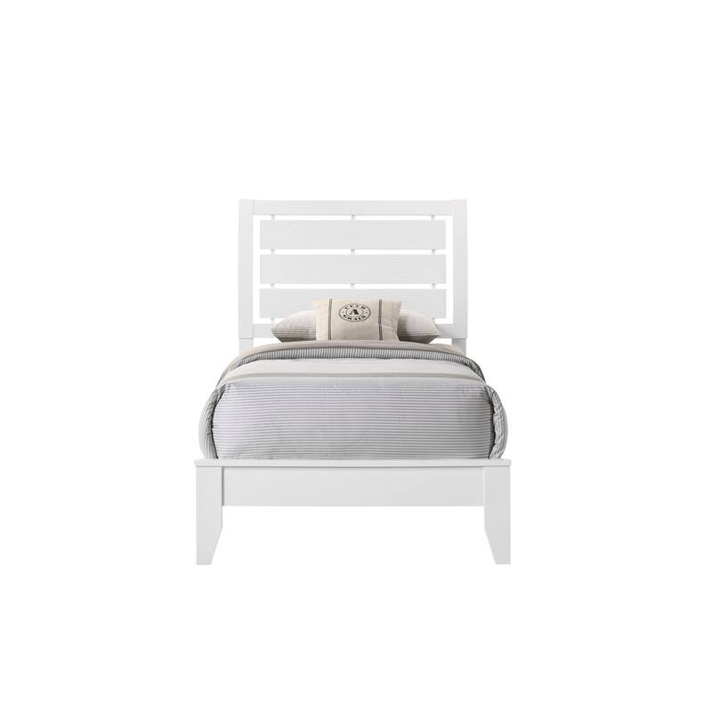 Twin Size Wood Modern Platform Bed with Geometric Design and Curved Headboard - White