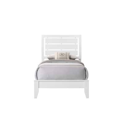 Twin Size Wood Modern Platform Bed with Geometric Design and Curved Headboard