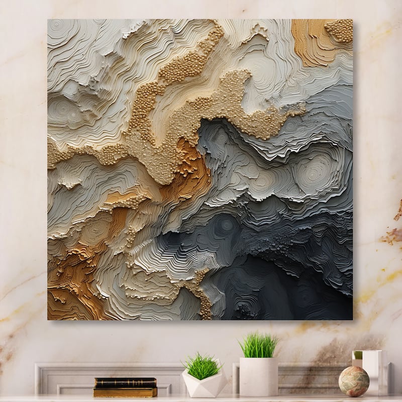Designart "Gold And Beige River Spiral" Abstract Wall Art