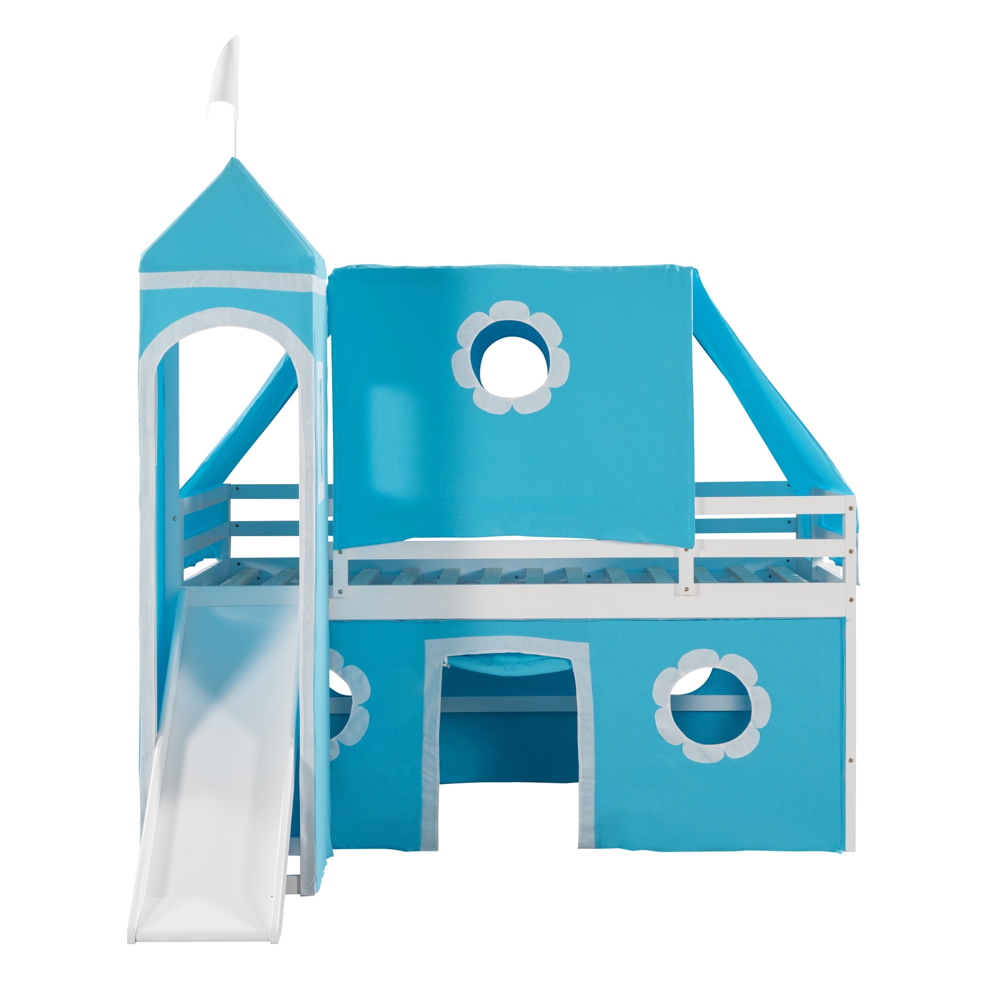Loft Bed with Slide Blue Tent and Tower