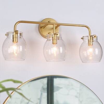 Modern Gold 3-Light Seeded Glass Linear Bathroom Vanity Lights - 22" L x 7" W x 10" H