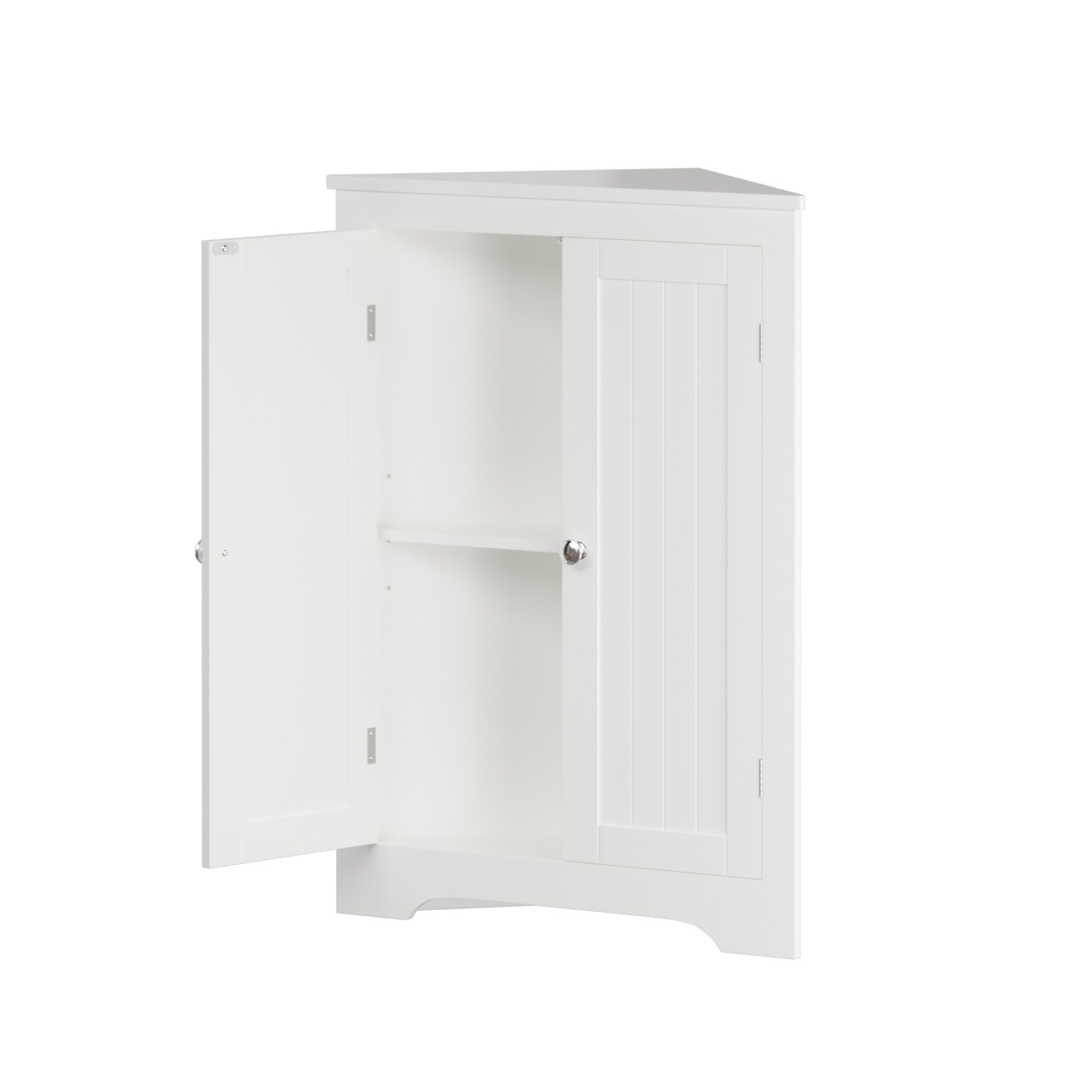 Corner Storage Cabinet With Doors & Shelves - Freestanding White Bathroom & Living Room Organizer