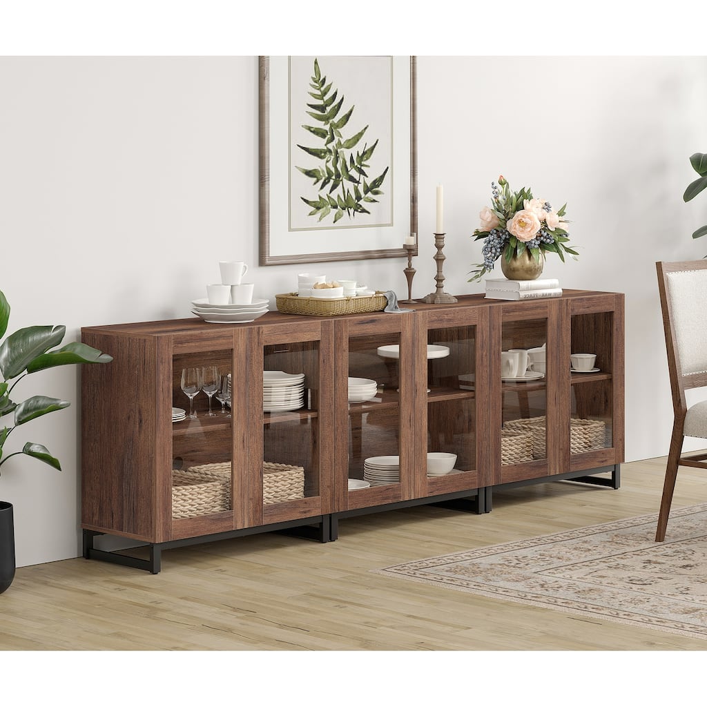 WAMPAT Multifunctional Sideboard Buffet Cabinets with Glass Doors, Modern Sideboard with Adjustable Shelf, Coffee Bar Cabinet