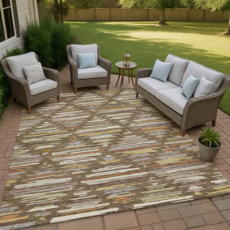 Machine Washable Indoor/ Outdoor Modern Trellis Chantille Rug - Chocolate - 3' x 5'
