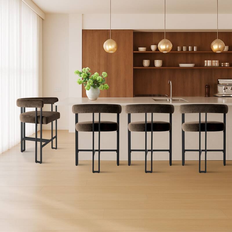 24" Seat Height Upholstered Velvet Solid back Counter Stool (Set os 4)