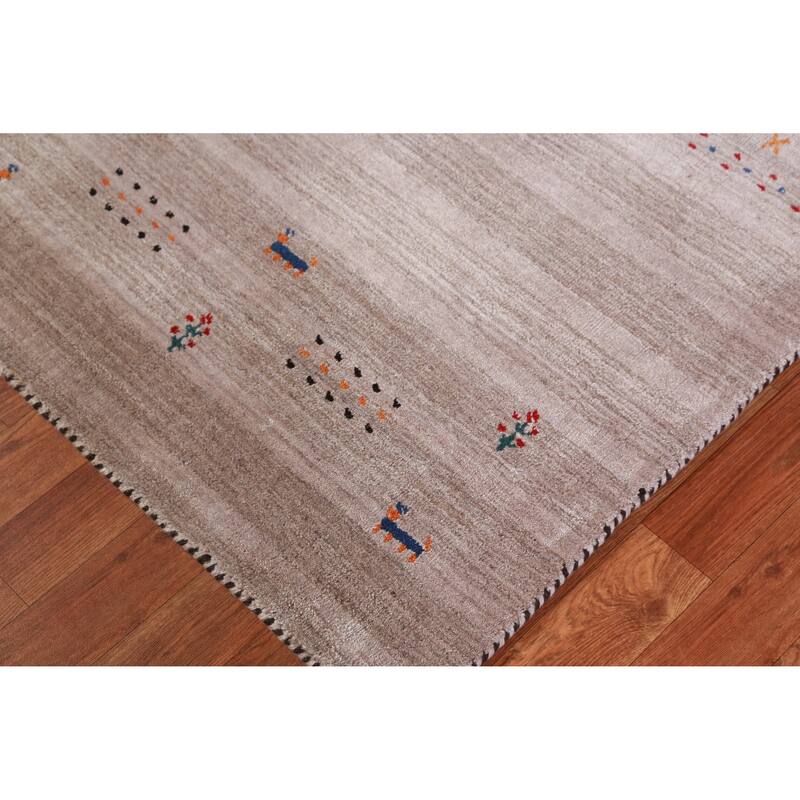 Hand Knotted Oriental 100% Wool Carpet Tribal Animal Pictorial Beige & Ivories Gabbeh Area Rug - 4' 11'' X 2' 11''