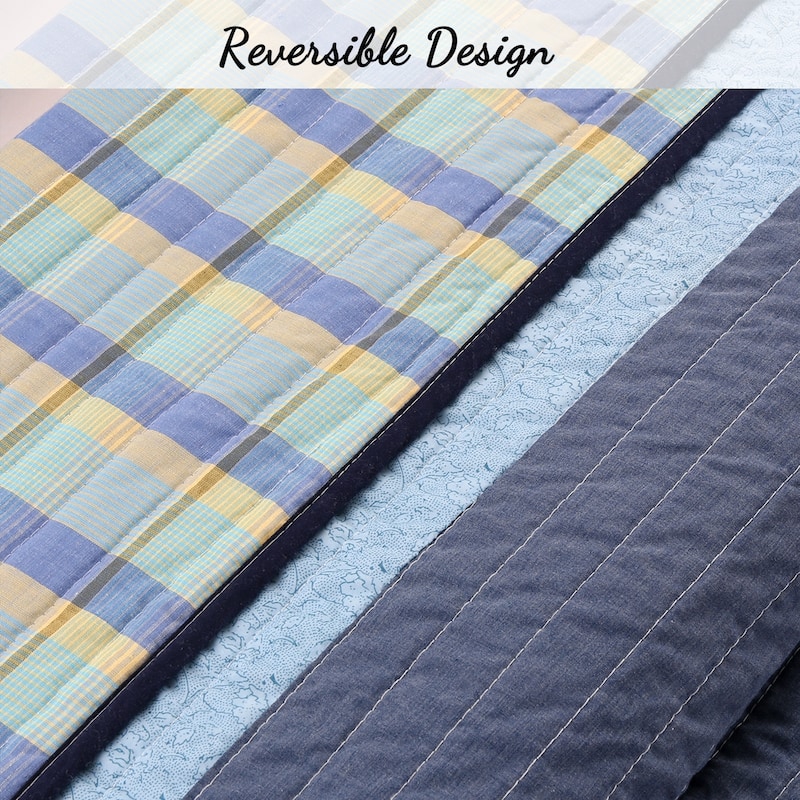 Cozy Line Shades of Ocean Blues Stripped Cotton Quilt Bedding Set