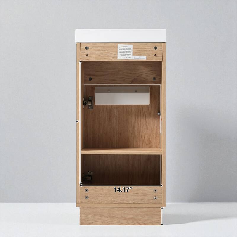 15.75" Bathroom Vanity with Resin Sink, Push-to-Open Door, Adjustable Shelf, and Rustic Wood Grain Finish for Small Spaces