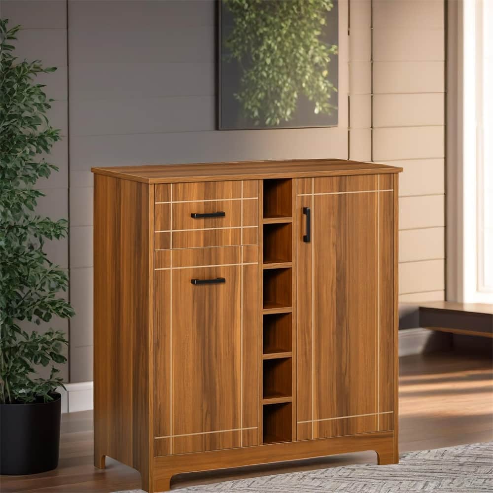 Retro Wine Cabinet for 6 Bottles,Sideboard with Glass Holders,1 Drawer