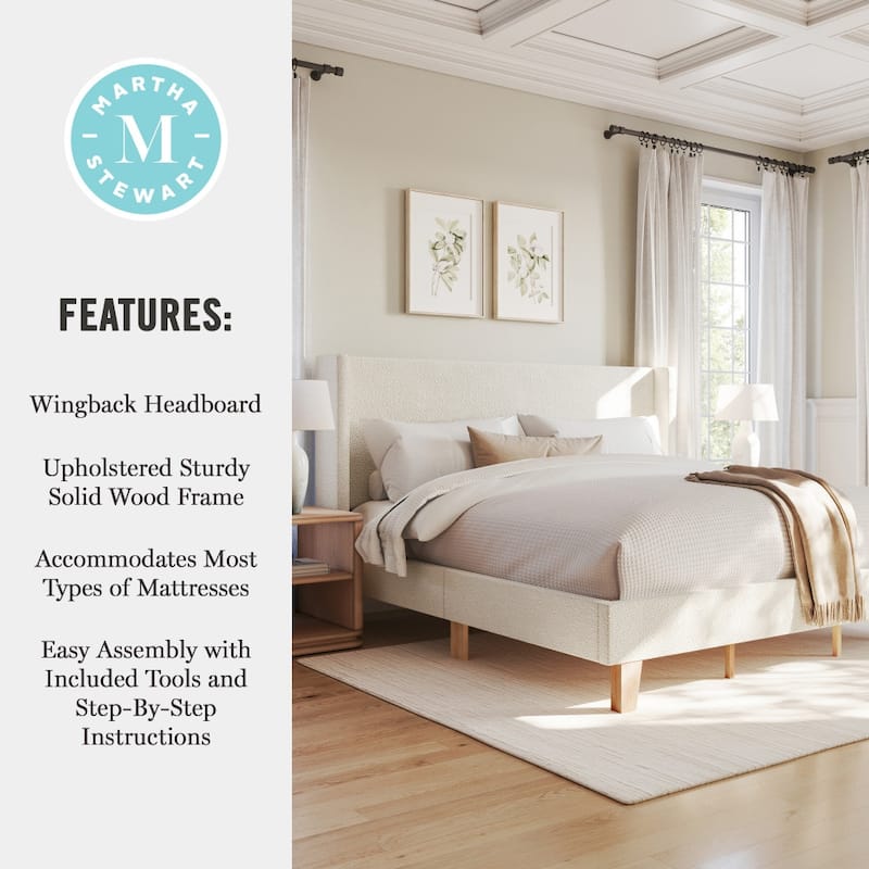 Martha Stewart Upholstered Platform Bed with Wingback Headboard