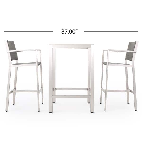 dimension image slide 1 of 3, Cape Coral Outdoor 3-piece Bar Set with Glass Table Top by Christopher Knight Home