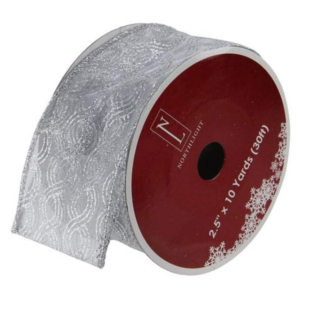 Silver Shimmering Swirl Christmas Wired Craft Ribbon 2.5" x 10 Yards