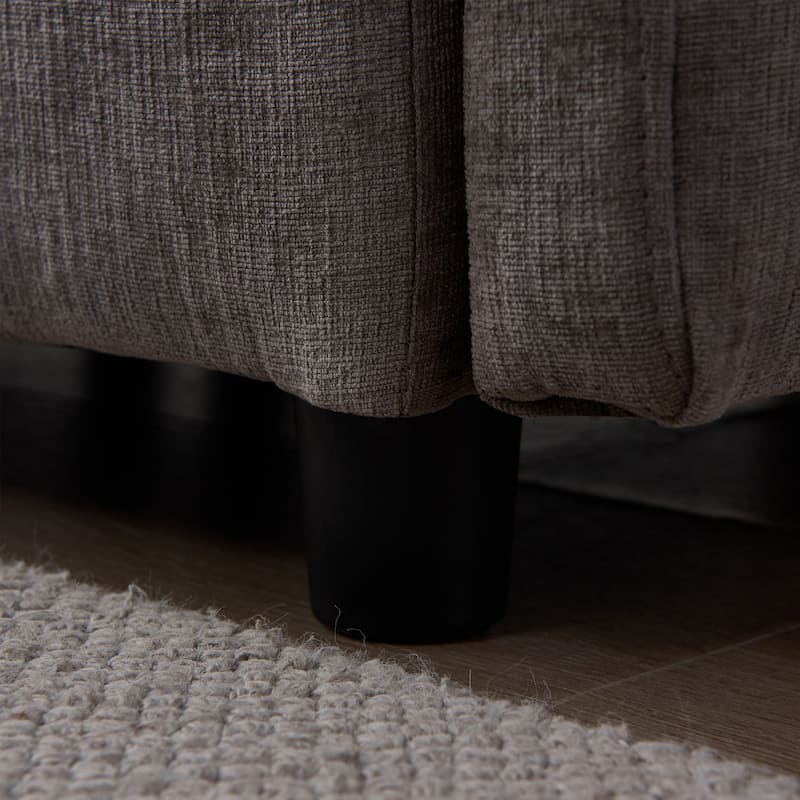 Chenille Upholstered L-shaped Sectional Sofa 3 Seater Modular Couch with Ottoman, Pillows and Double Layer Seat Cushions