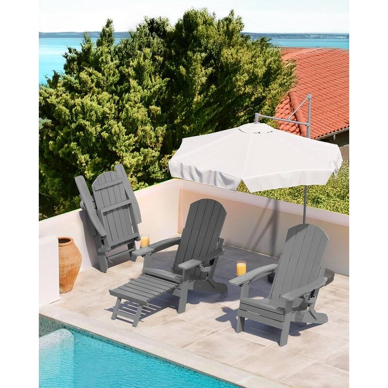 WINSOON Set of 2 All Weather HIPS Folding Adirondack Chair with Adjustable Backrest and Retractable Ottoman