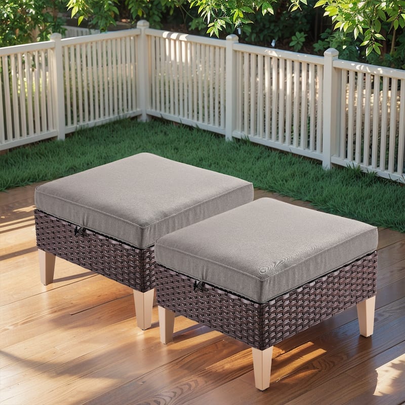Gymojoy 2 Piece Patio Outdoor Ottomans with Soft Cushions Weather-resistance - Brown - Grey