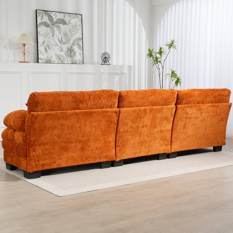 120.87" Chenille L-Shaped Sleeper Sectional Sofa with Ottoman