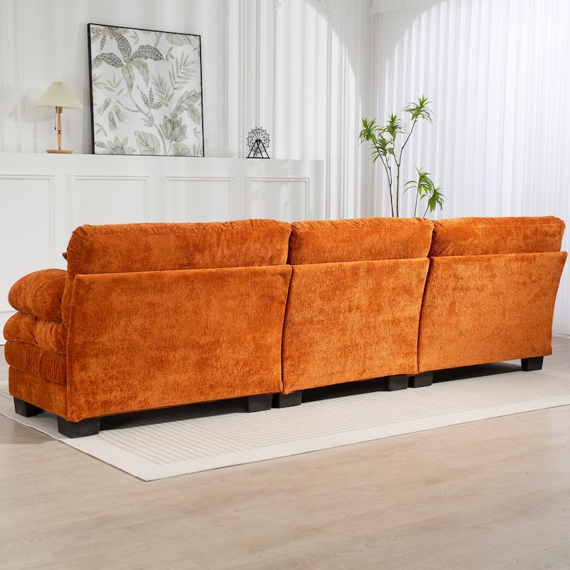 Modern 3 Seat L Shaped Modular Sectional Sofa with Chenille Upholstery and Ottoman for Living Room and Guest Room