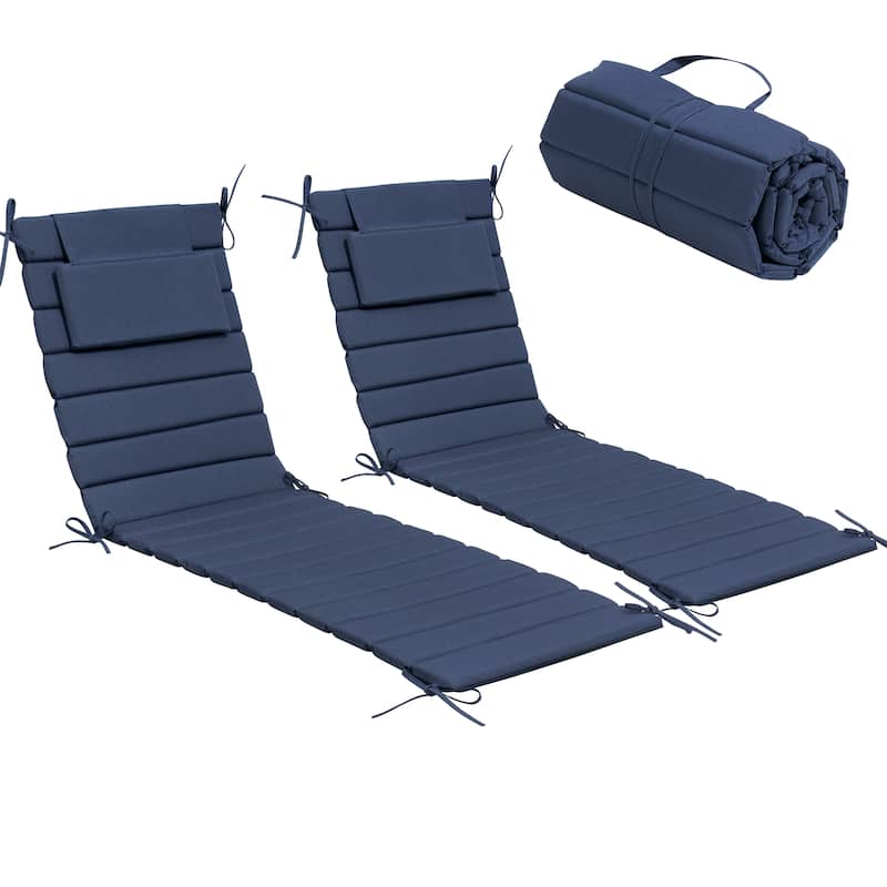 Outdoor Chaise Lounge Cushion Quilted Patio Sun Lounger Pad with Straps