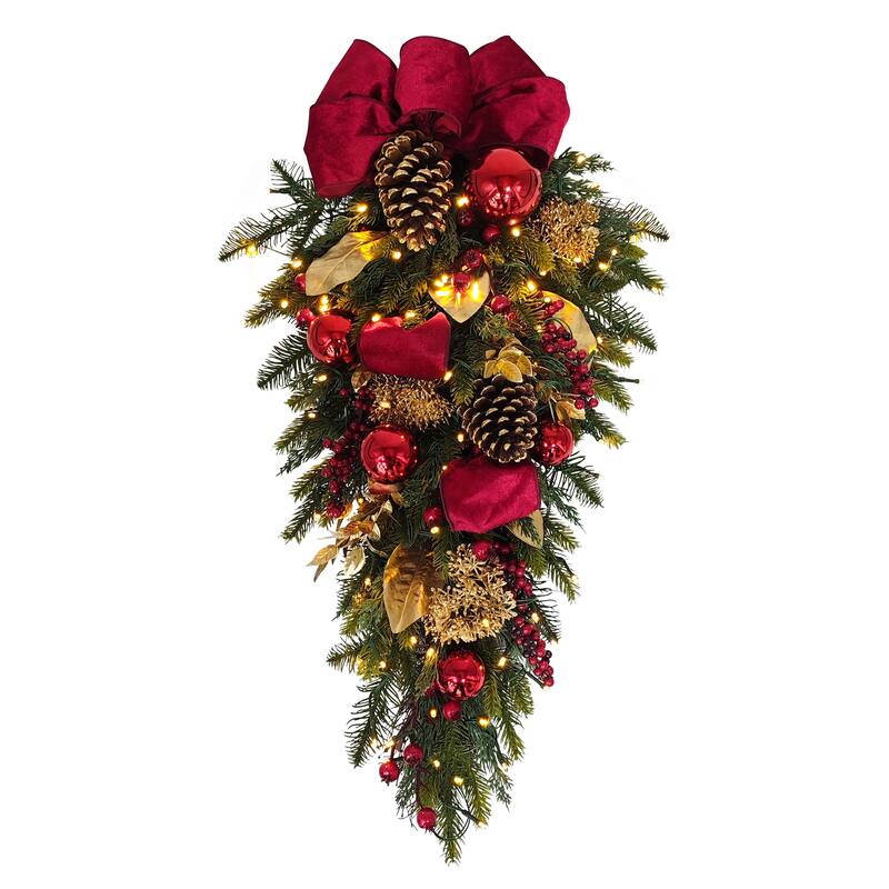 Puleo International 28" Pre-Lit Adorned Swag Battery Operated with LED Lights