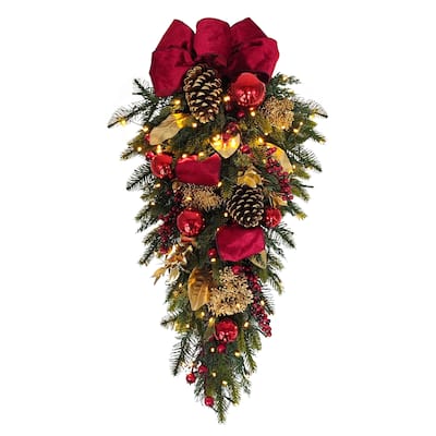 Puleo International 28" Pre-Lit Adorned Swag Battery Operated with LED Lights