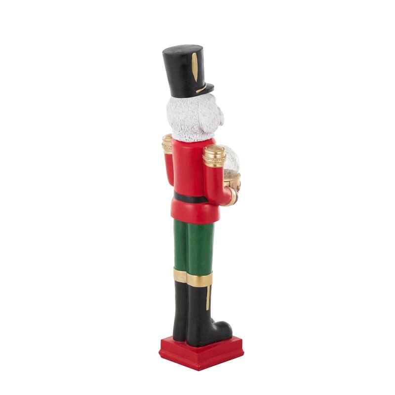 Fiberglass Dog Tall Soldier Nutcracker Christmas Sculpture with LED Light Snow Globe - Red - Roche River Decor
