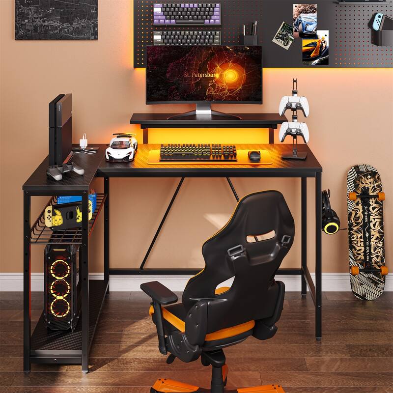 48inch L shaped computer desk with power outlet , Led Gaming desk with Monitor stand