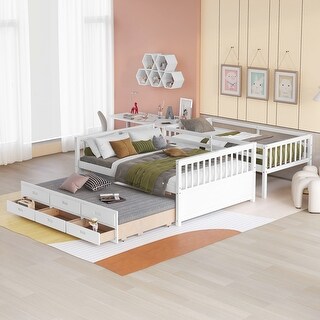 Impression & Beautiful Design Twin-Over-Full Bunk Bed with Twin size Trundle, Separable Bunk Bed with Drawers
