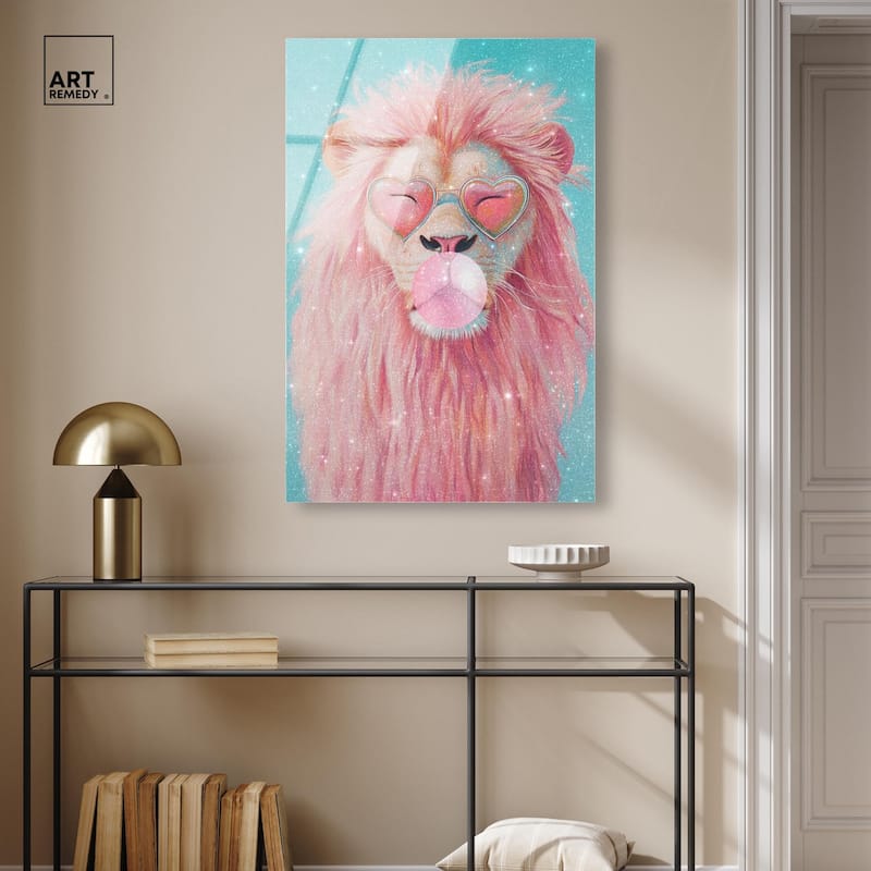 Pastel Lion Bubblegum Acrylic by Art Remedy, Ready to Hang