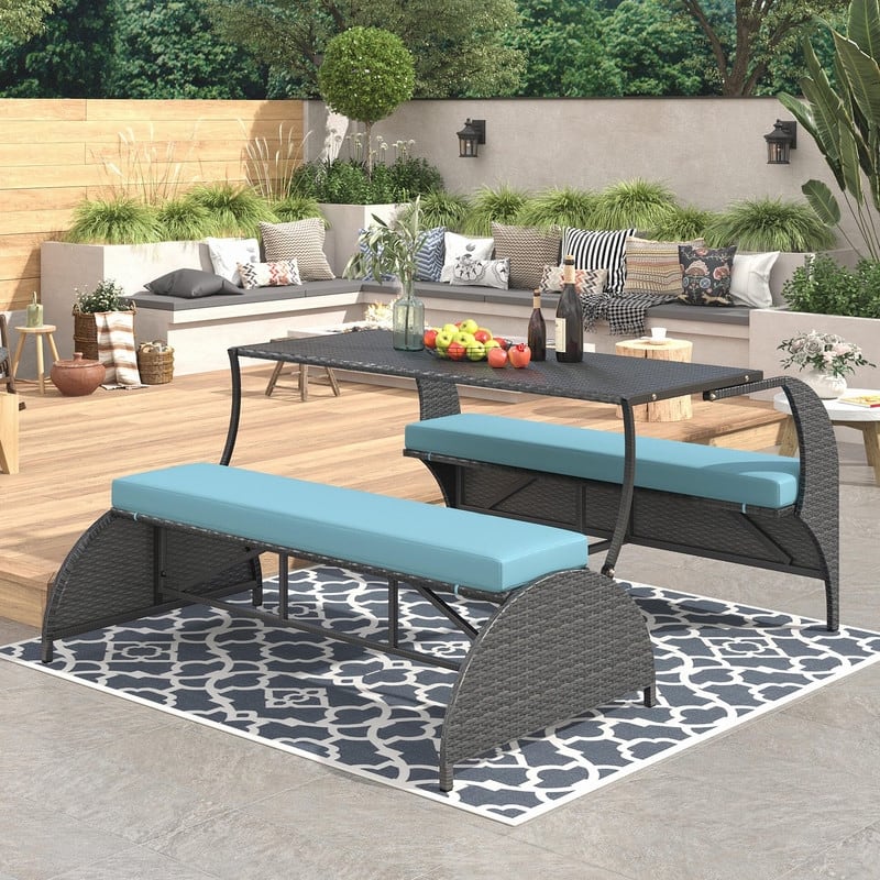 Versatile 3-Piece Outdoor Bistro Set Converts to Table and Seats for Gardens and Lawns - Blue