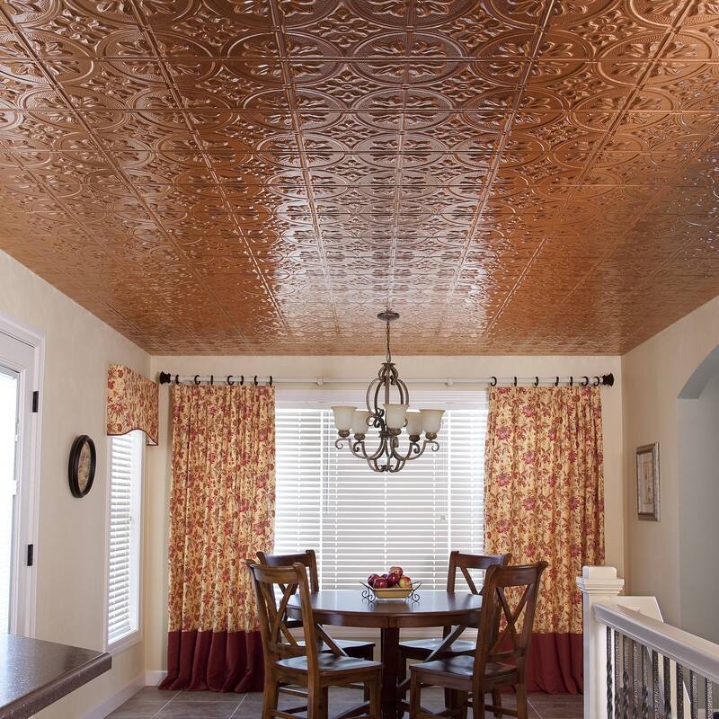 FASÄDE Traditional Style 2 Decorative Vinyl 2ft x 4ft Glue Up Ceiling Panel in Polished Copper (5 Pack)