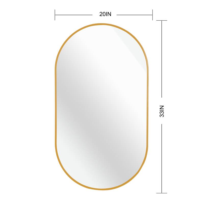 GDFStudio - Verona Modern Metal Frame Oval Bathroom Vanity Decorative Mirror with Elongated Silhouette & Easy Wall Mounting