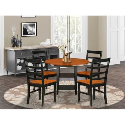 HomeStock 5-Pc Black and Cherry Finish Solid Wood Top - Round Dining Room Set - Seats-4