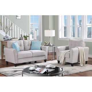 Light Grey 2-Piece Linen Sofa Set with Loveseat and Single Sofa - Bed ...
