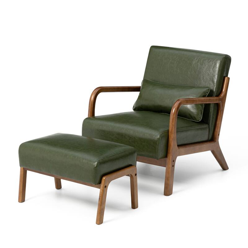 Glitzhome 30.75"H Mid-Century PU Leather Armchair with Ottoman Set
