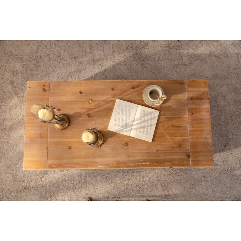 47.24" Rustic Geometric Relief Coffee Table - Solid Wood & MDF Rectangle Coffee Table with 3D Carved Details for Living Room