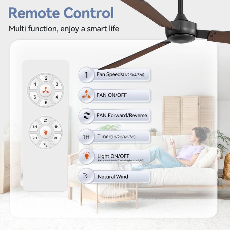 2 Set 52-inch Reversible 3-Blade Ceiling Fan No Light with Remote