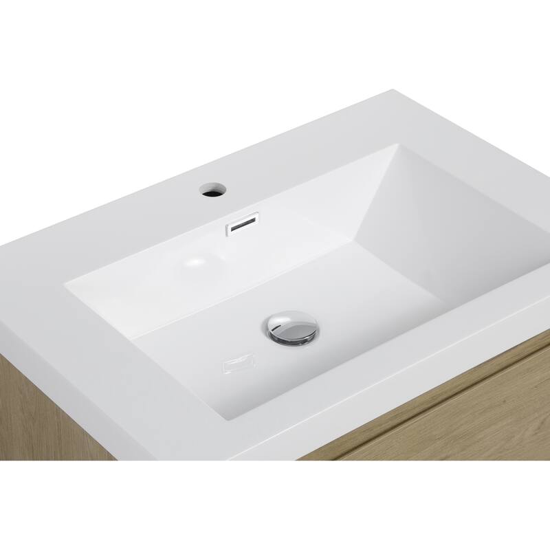 30" Modern Floating Bathroom Vanity with Glossy Resin Sink, Wall-Mounted Bathroom Cabinet with Soft Close Drawers