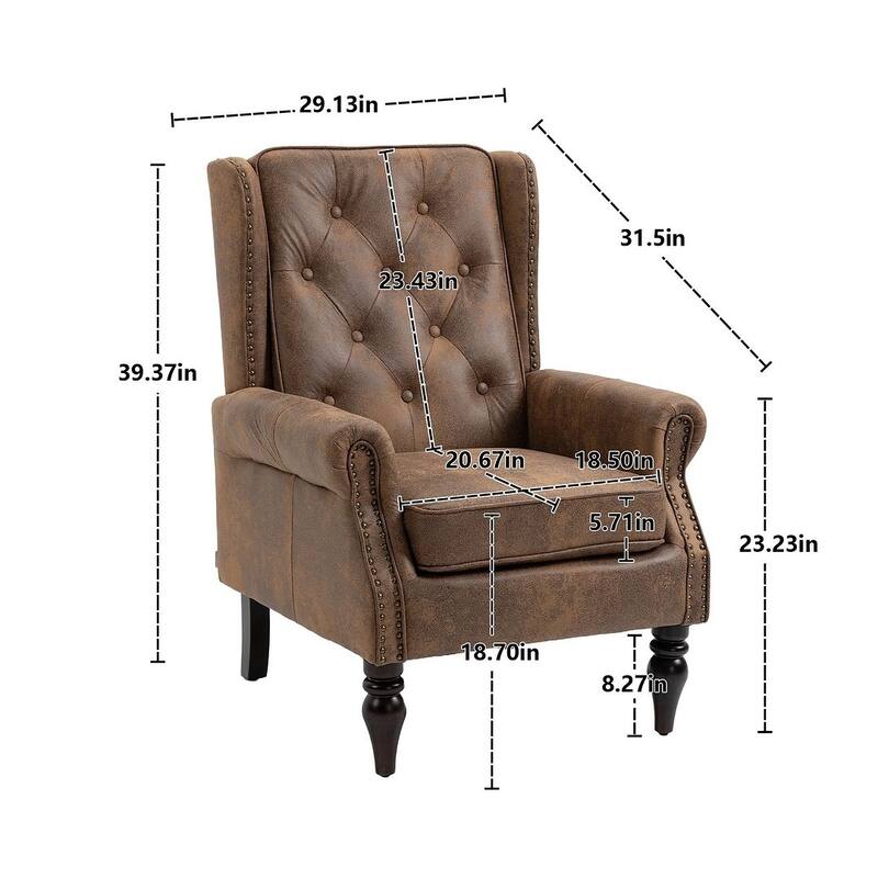 Transitional Wingback Accent Chair Armchair with Sturdy Wood Legs