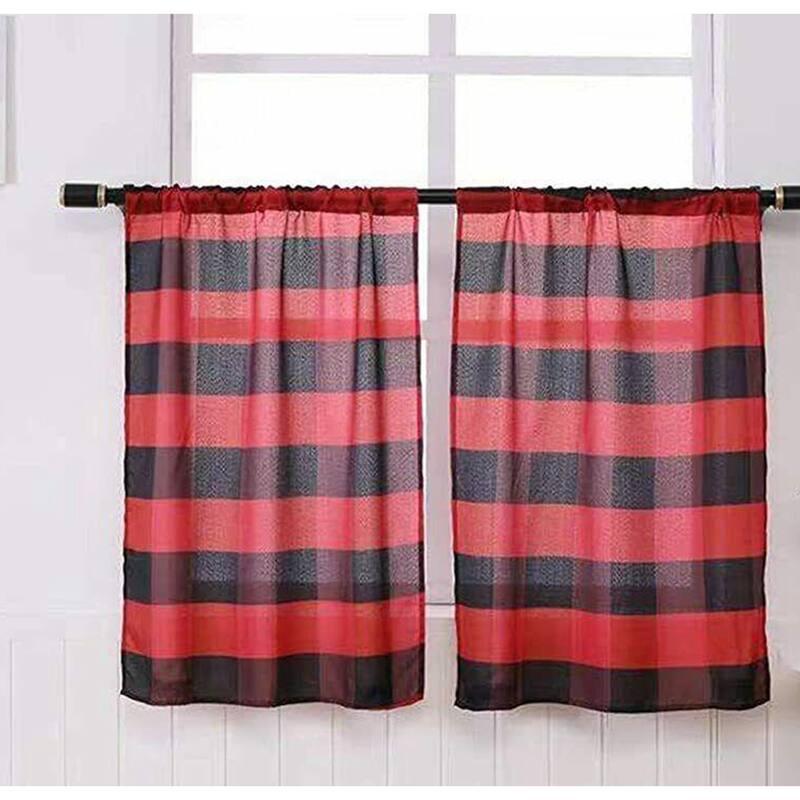 MarCielo 3 PCS Buffalo Check Plaid Window Kitchen Curtain With Tier